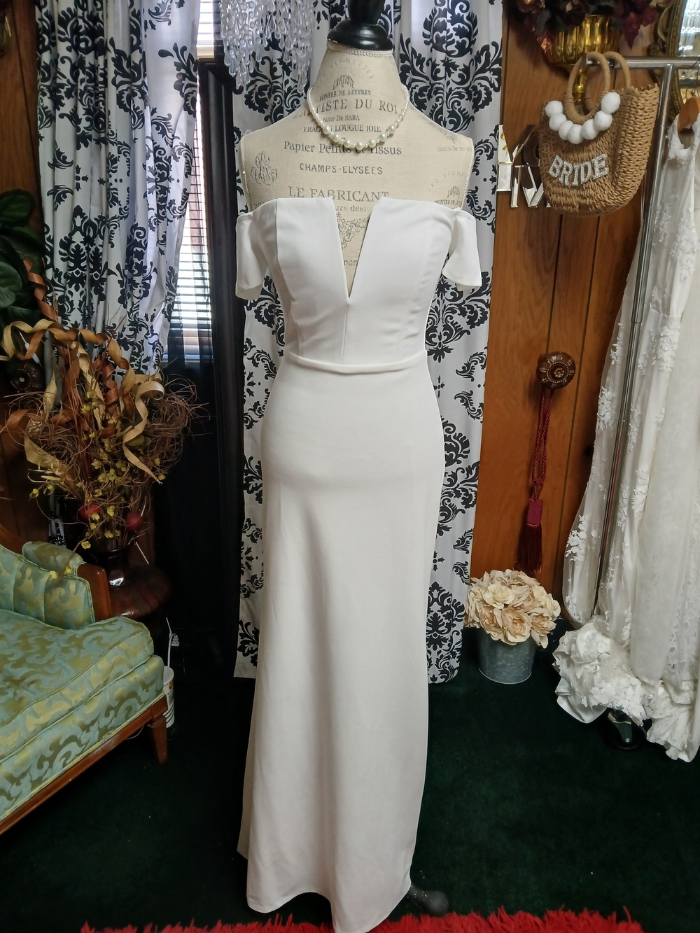 Lulu's Ivory Off-Shoulder V-Plunge Wedding Gown